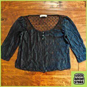 Abercrombie & Fitch Women's Floral Lace Top 3/4 Sleeves Large Navy Shiny Buttons